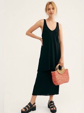 Free People Panama Black Ribbed Tank & Midi Skirt Sz XS